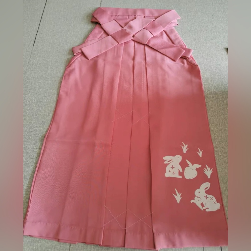 Pink Japanese Women’s Hakama with Little White rabbits